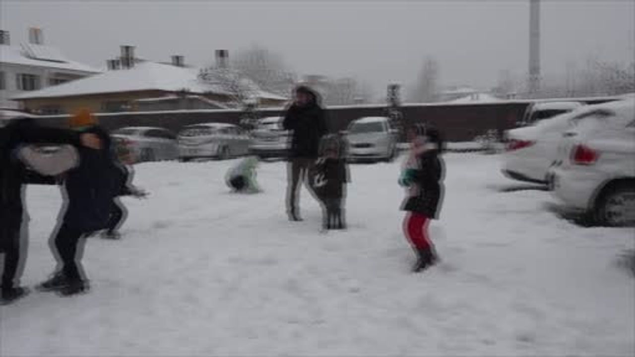 Erciş'te vatandaşlar kartopu ve kardan adamla kar sevincini yaşadı