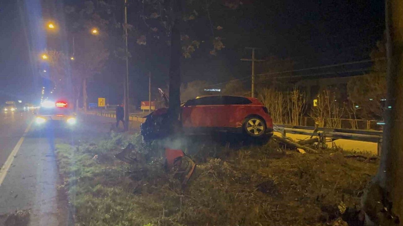 Eskişehir'de kontrolden çıkan otomobil refüjdeki ağacın üzerine çıktı: 1 ağır yaralı