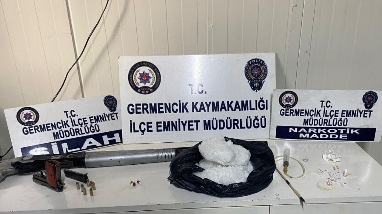 Germencik'te ev aramasında 2 kilo 60 gram metamfetamin ve silah ele geçirildi; şüpheli tutuklandı