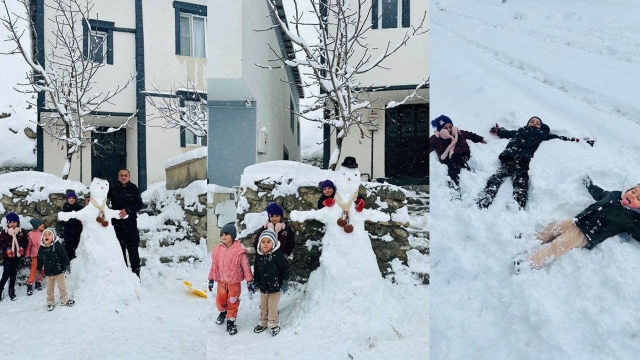 Hakkari'de Karın Keyfi: Çocuklar Kardan Adamla Eğlendi