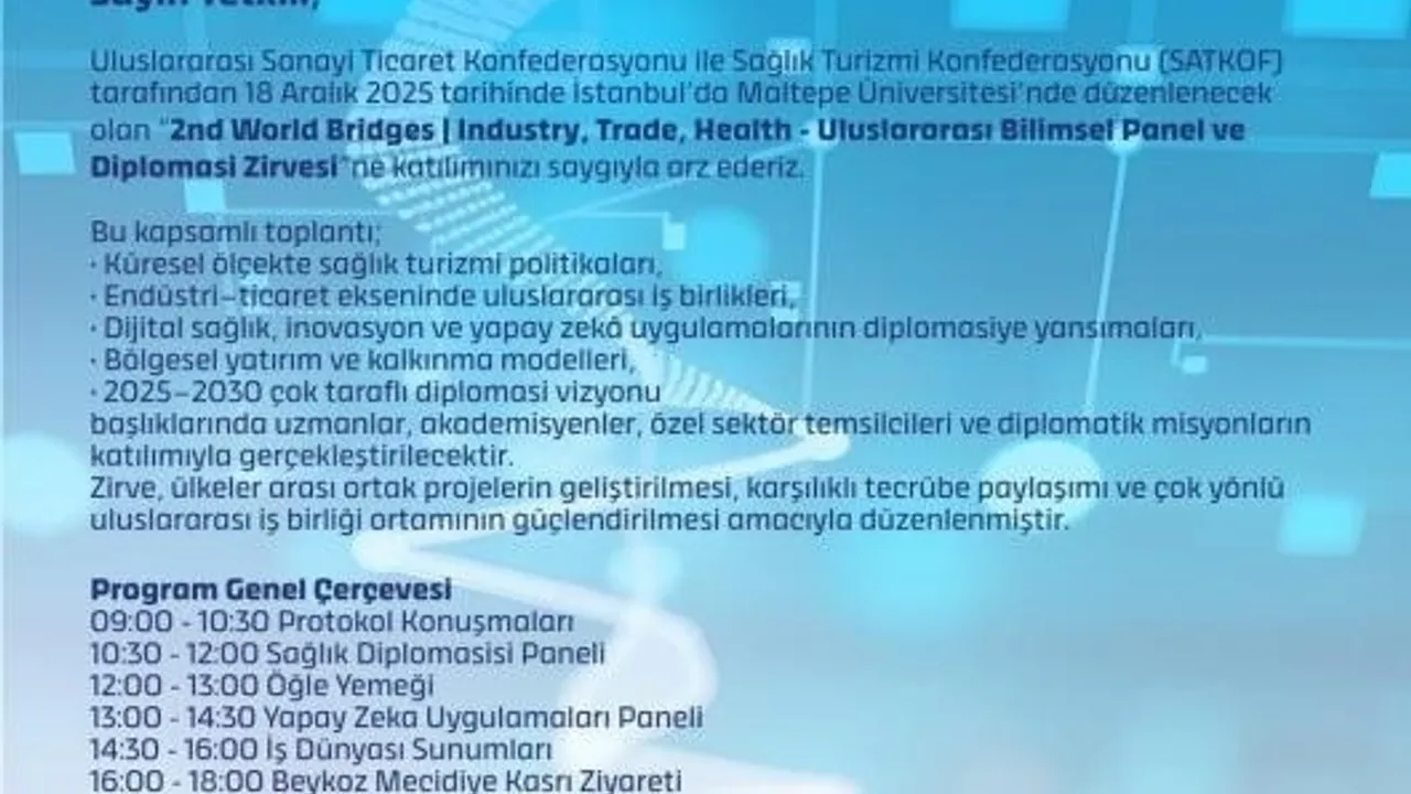 İstanbul'da 2nd World Bridges Zirvesi: Sağlık, Sanayi ve Diplomasi 18 Aralık'ta