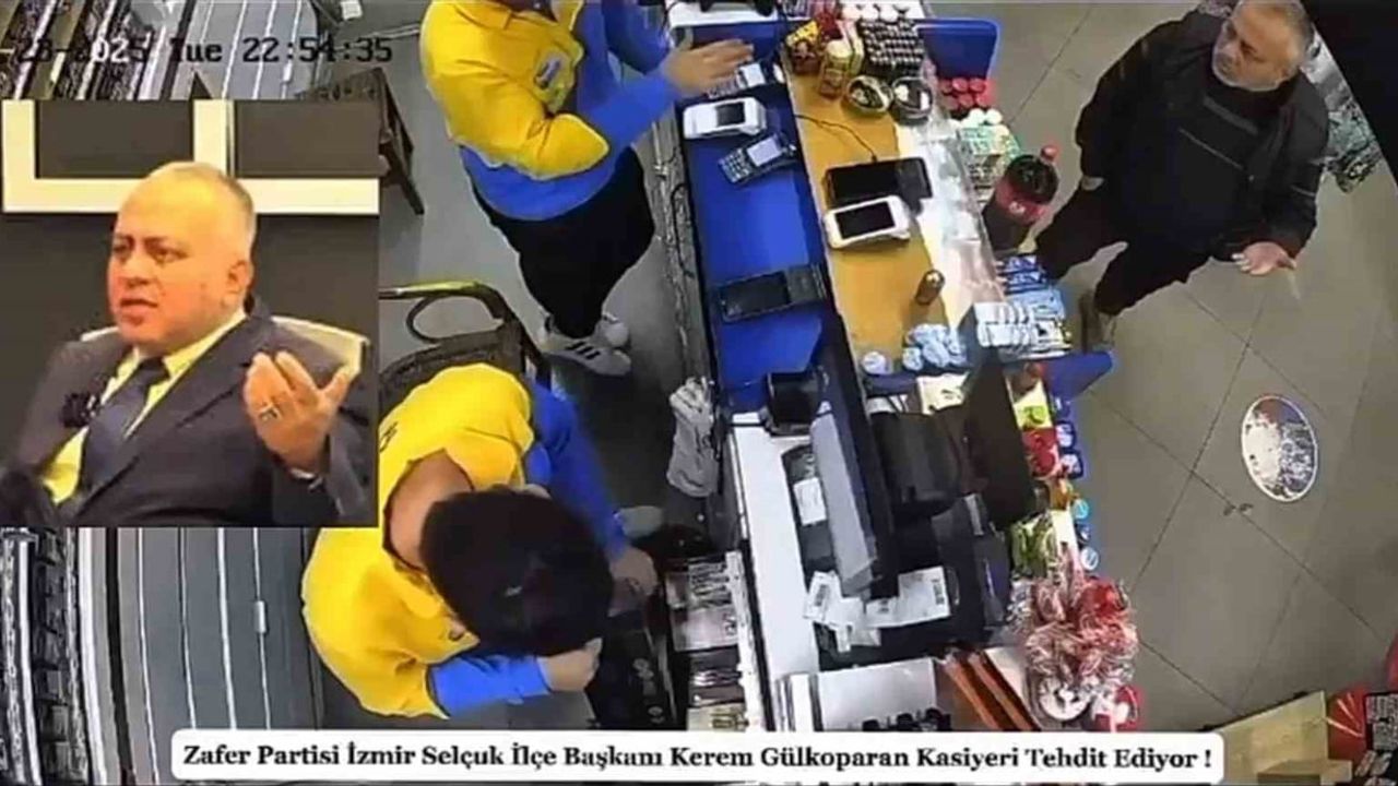 İzmir'de Zafer Partisi Selçuk İlçe Başkanı'nın kasiyeri tehdit ettiği anlar güvenlik kamerasında