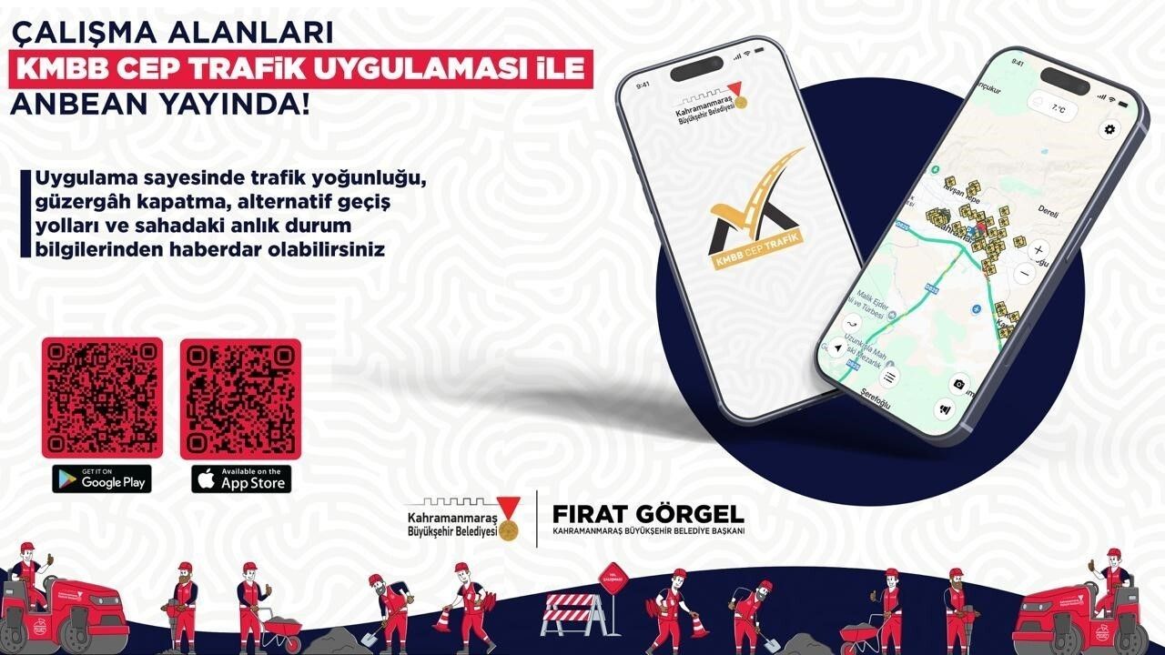 Kahramanmaraş'ta yol çalışmalarına ilişkin güncel bilgiler KMBB Cep Trafik uygulamasında