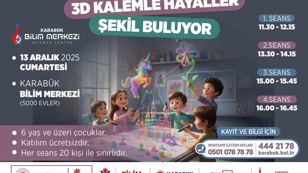 Karabük Bilim Merkezi: 13 Aralık 2025'te Ücretsiz 3 Boyutlu Kalem Atölyesi