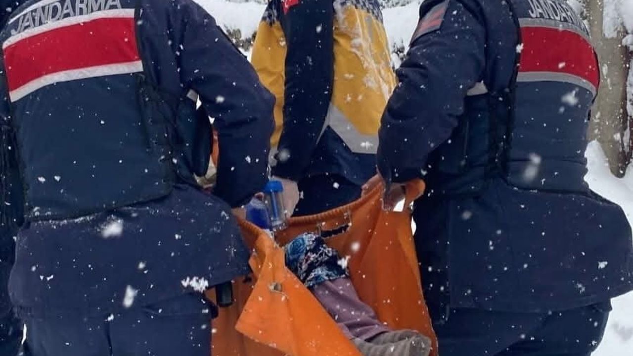 Karabük'te kar yağışına rağmen jandarma hasta vatandaşa ulaşıp sağlık ekiplerine teslim etti