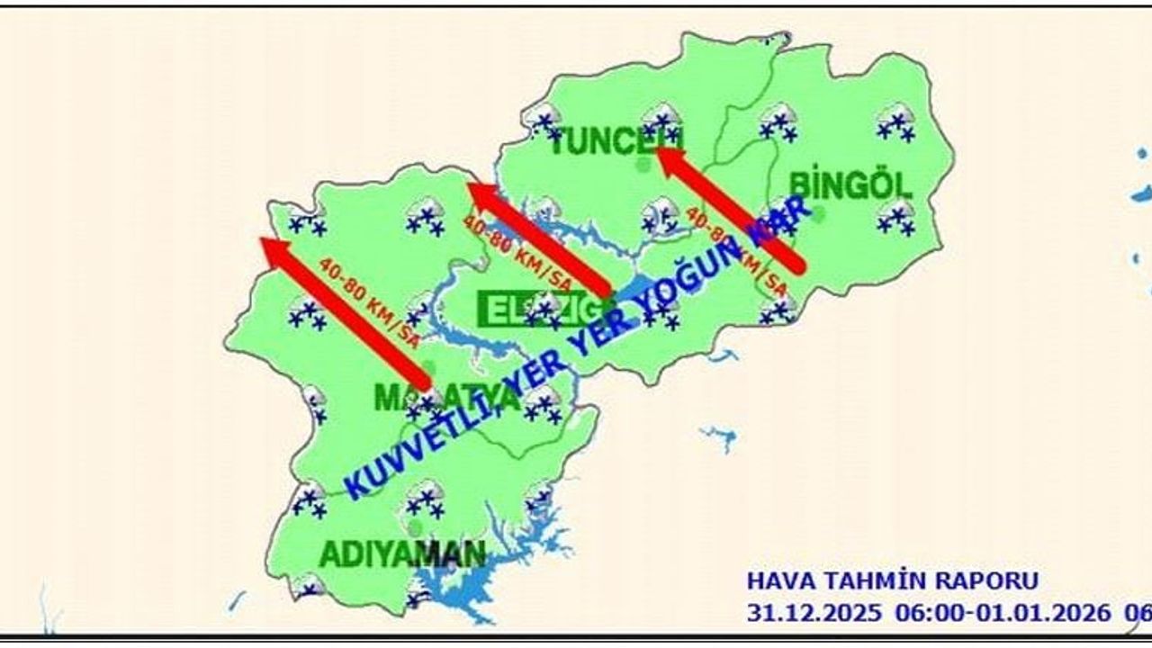 Meteoroloji'den Elazığ için kuvvetli kar ve rüzgar uyarısı