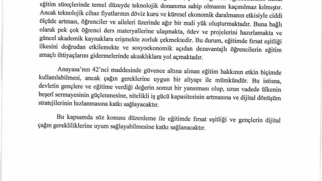 MHP, üniversite öğrencilerinin elektronik cihazlarında ÖTV muafiyeti teklifini TBMM'ye sundu