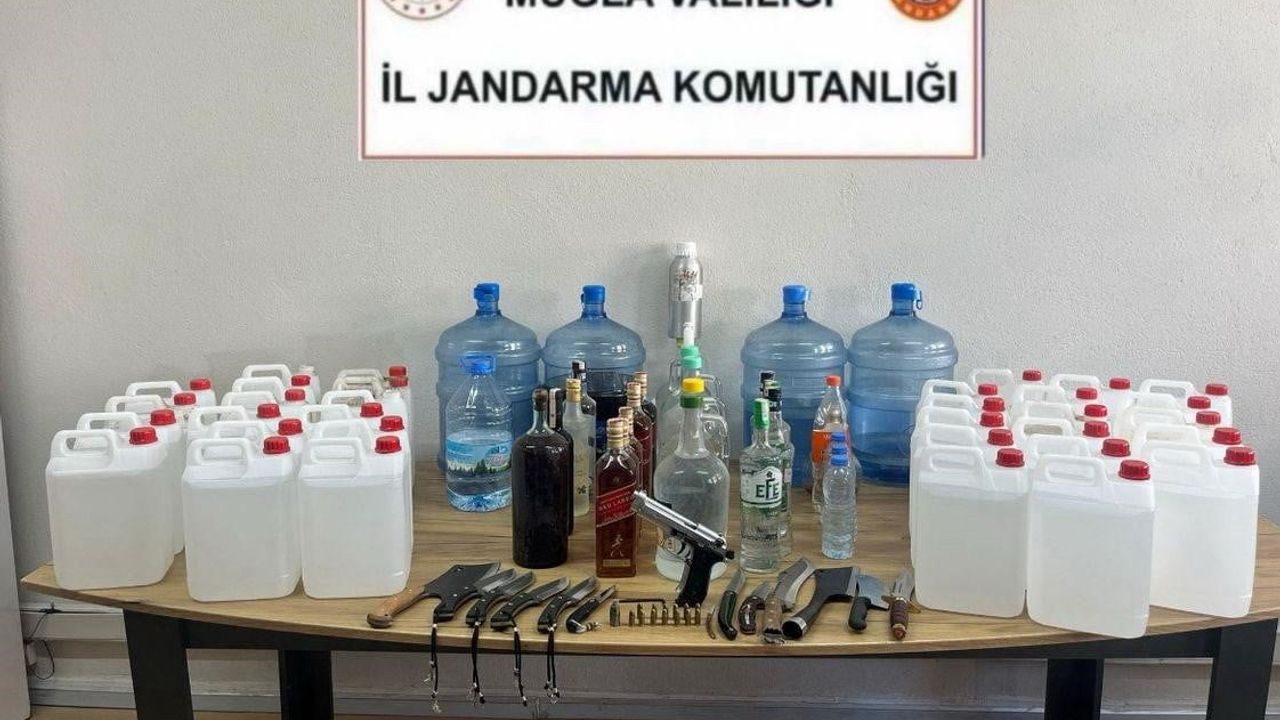 Milas'ta jandarmadan eş zamanlı operasyon: Sahte içki ve ruhsatsız silah ele geçirildi