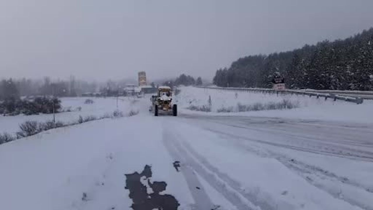 Mudurnu'da kendi greyderiyle köy yollarını açıyor