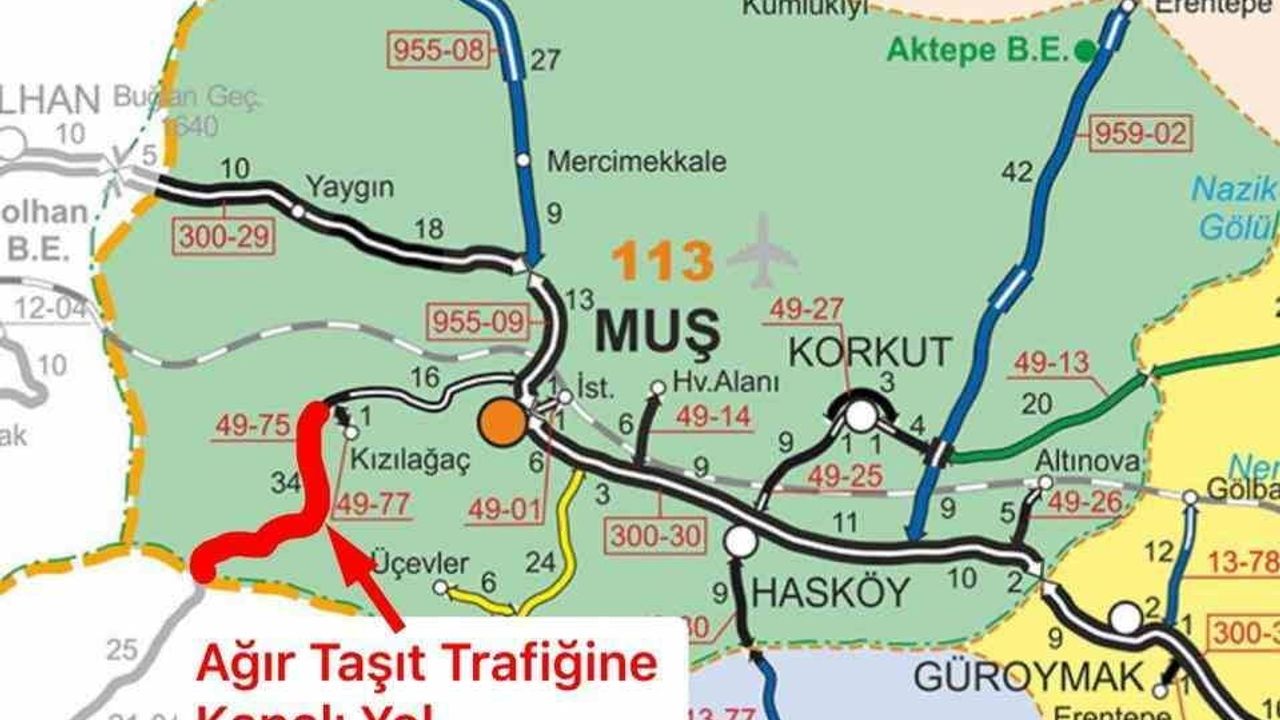 Muş-Kulp Karayolu 49-75 km Arası Tır ve Çekici Trafiğine Kapandı