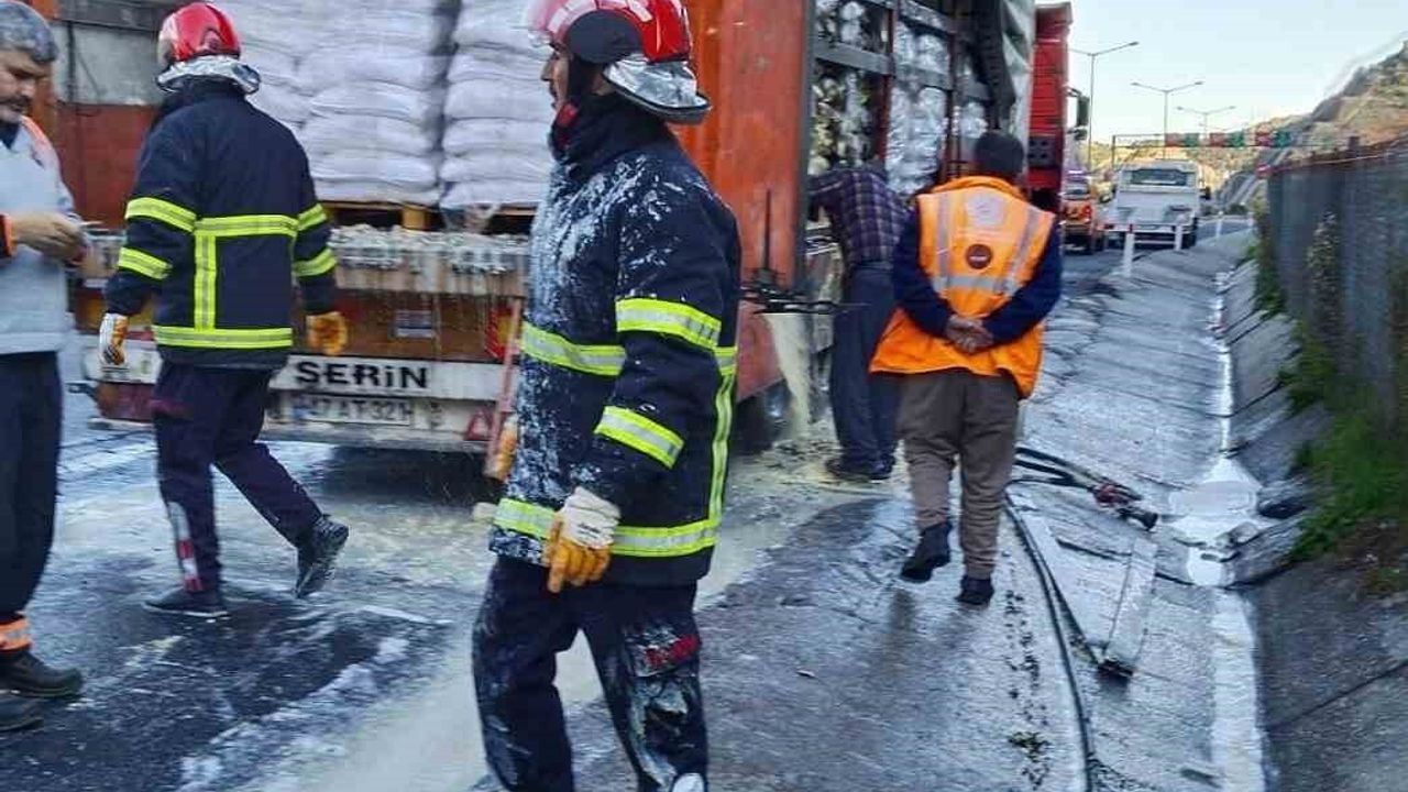 Osmaniye'de seyir halindeki soya yüklü tırda yangın söndürüldü