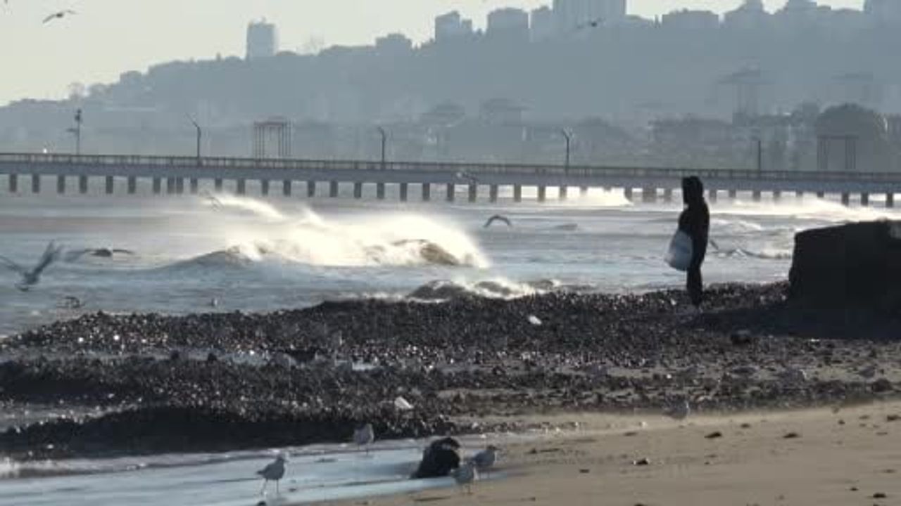 Samsun sahilinde fırtına sonrası karaya savrulan büyük taşlar ortaya çıktı
