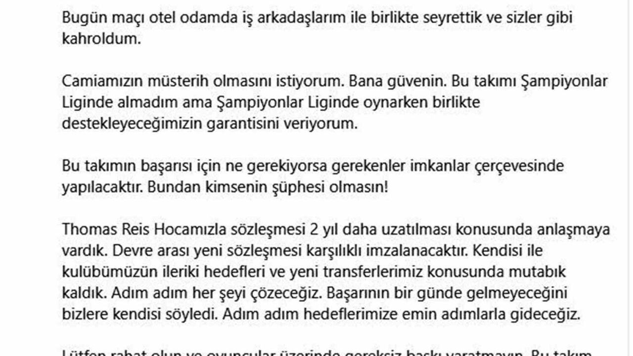 Samsunspor Başkanı Yüksel Yıldırım: Thomas Reis ile 2 yıllık sözleşme yenilenecek