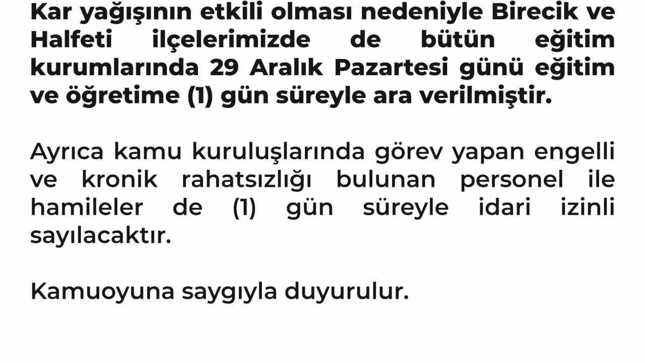 Şanlıurfa'da yoğun kar yağışı: Halfeti ve Birecik'te okullar bir günlüğüne tatil