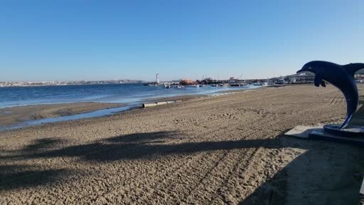 Tekirdağ Marmaraereğlisi'nde deniz yaklaşık 20 metre çekildi, sahilde kum adacıkları oluştu