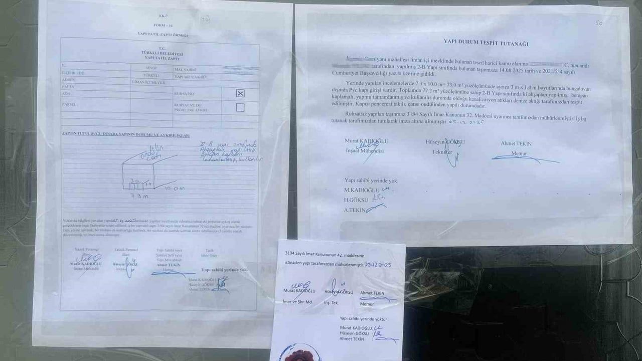 Türkeli’de Gemiyanı Mahallesi Liman İçi’ndeki ruhsatsız yapılar mühürlendi