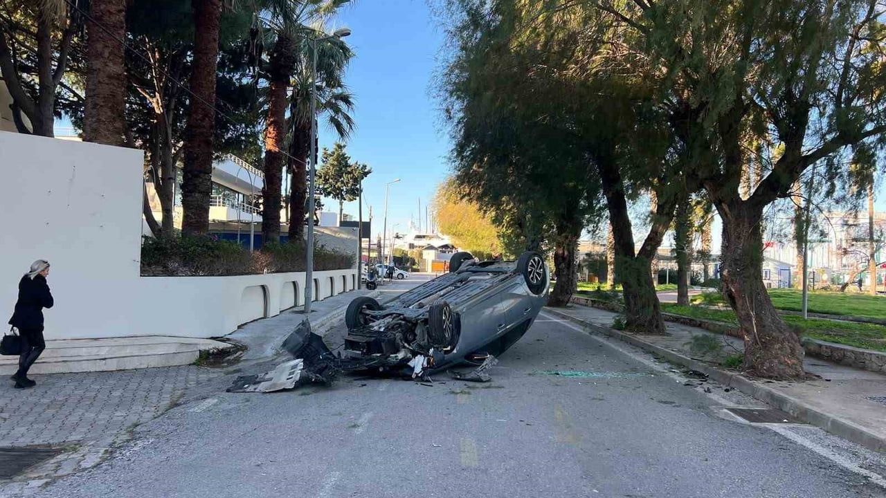 Yalıkavak'ta takla atan otomobilin sürücüsü yaralanmadan kurtuldu