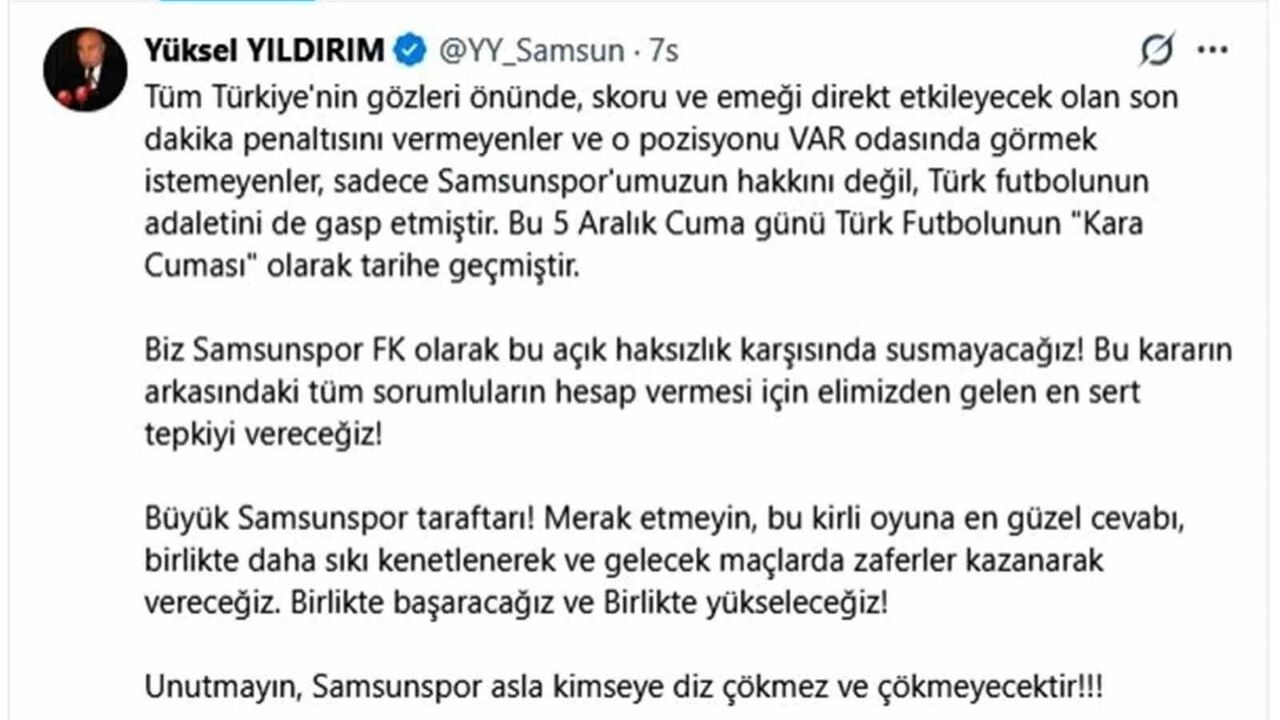 Yüksel Yıldırım: Samsunspor'un Galatasaray maçı sonrası tepkisi ve kararlılığı