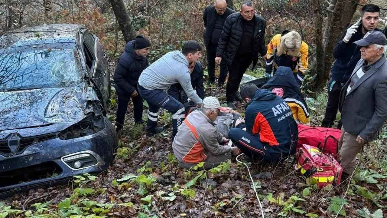 Zonguldak Karapınar'da otomobil ormanlık alana uçtu: 2 yaralı