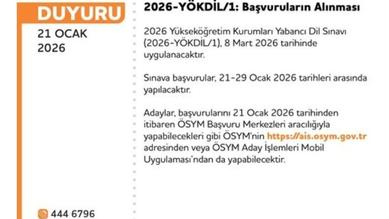 2026 YÖKDİL-1 başvuruları başladı: Başvuru 21-29 Ocak, sınav 8 Mart 2026