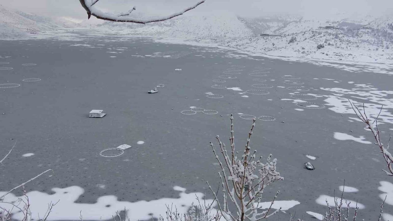 Adıyaman'da Çat Barajı'nın yüzeyi dondu: Yüzen adalar ve tekneler etkileniyor