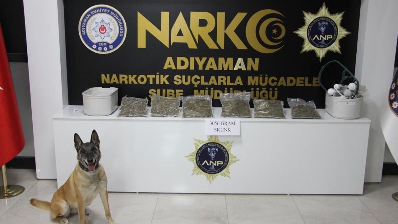 Adıyaman'da otobüste su arıtma cihazına gizlenmiş 3 kilogram skunk ele geçirildi; 1 kişi tutuklandı
