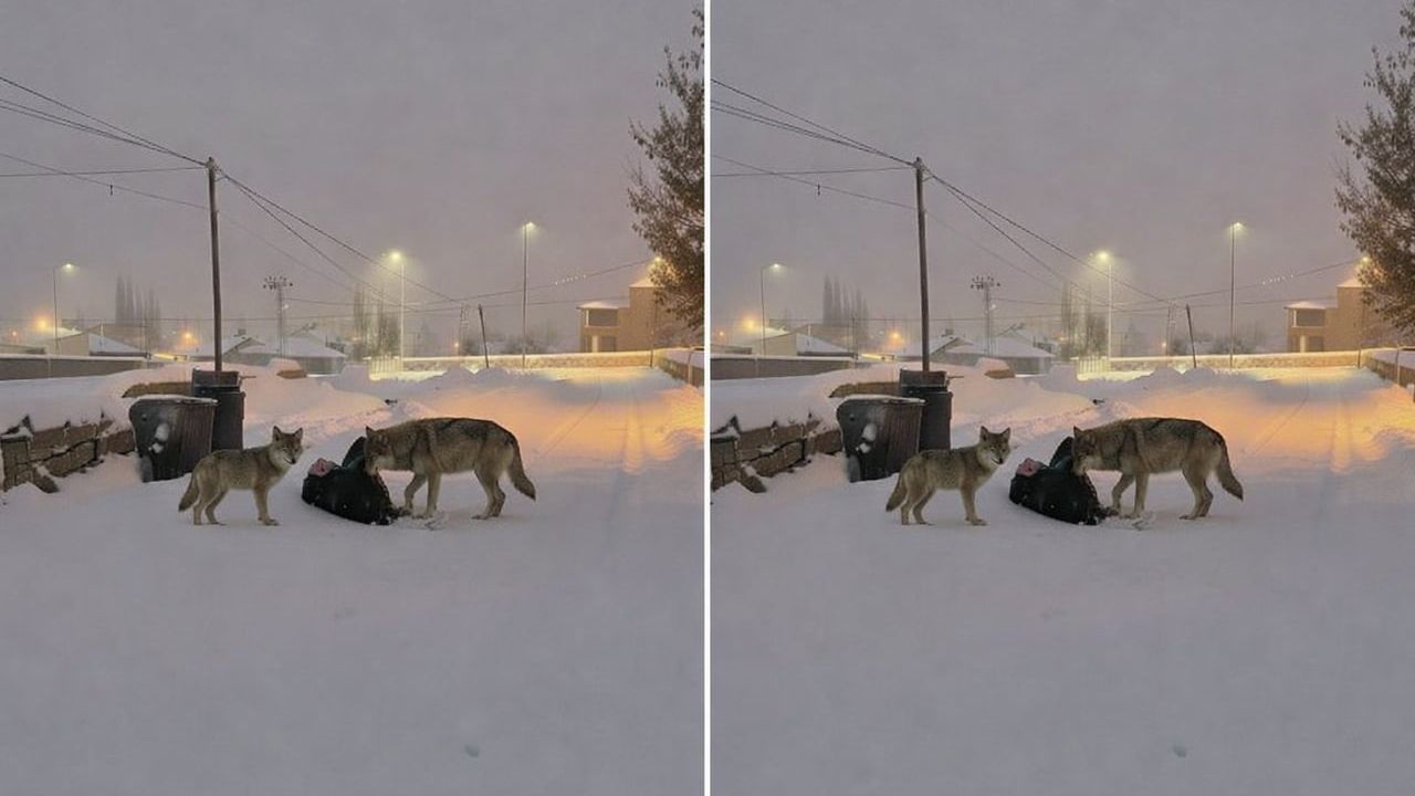 Ağrı Diyadin Atatürk Mahallesi'nde Kurtlar Yoğun Kar Nedeniyle Yerleşim Alanlarına İndi