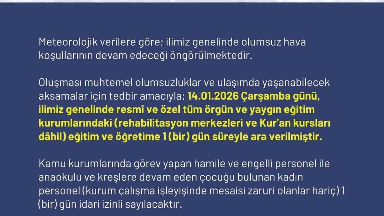 Ardahan'da 14 Ocak Çarşamba eğitime kar nedeniyle 1 gün ara