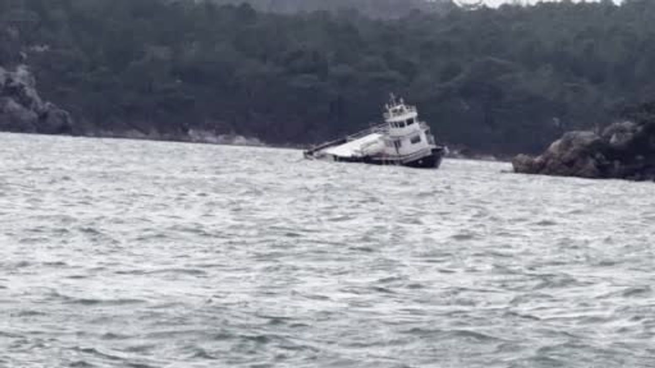 Ayvalık’ta 25 metrelik feribot kuvvetli lodosla Paşalimanı Koyu’na sürüklendi