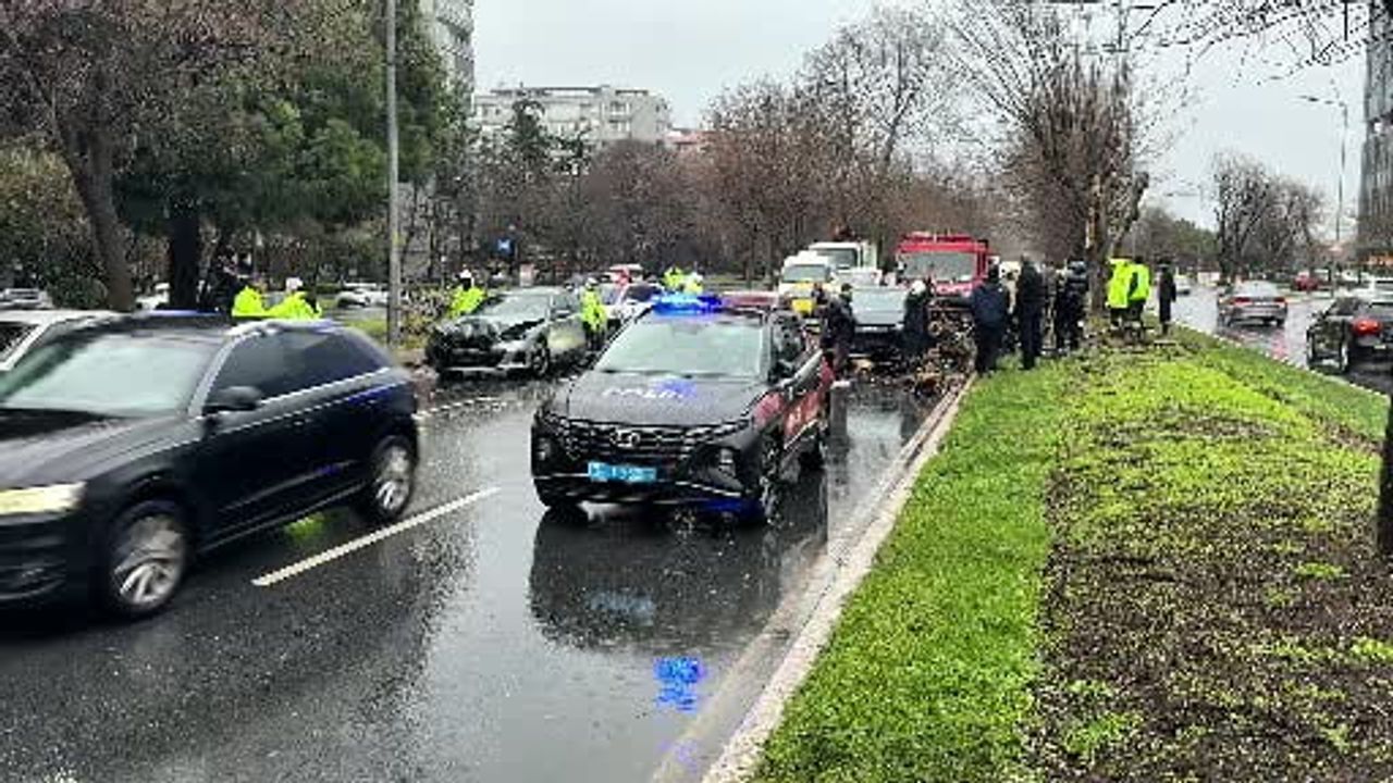Bakırköy sahil yolunda fırtına: Ağaç 4 aracın üzerine devrildi