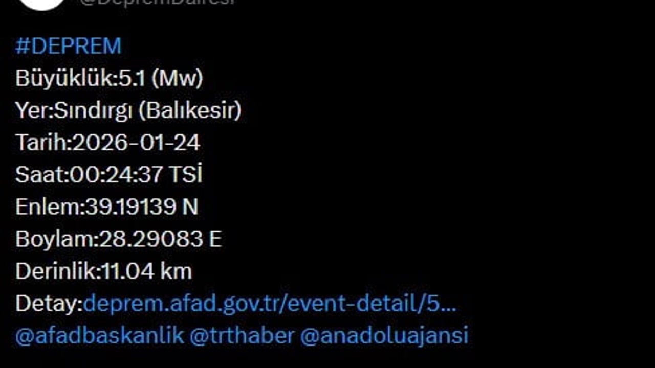 Balıkesir'de 5.1 büyüklüğündeki deprem sonrası Valilikten açıklama