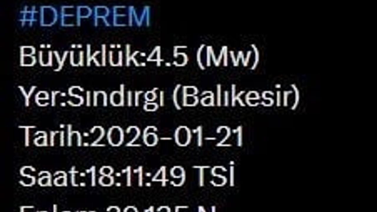 Balıkesir'in Sındırgı ilçesinde 4.5 büyüklüğünde deprem