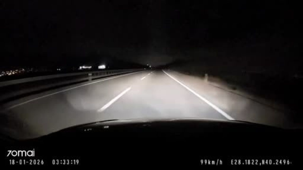 Bandırma-Karacabey yolunda aniden yola çıkan tilki sürücüye zor anlar yaşattı