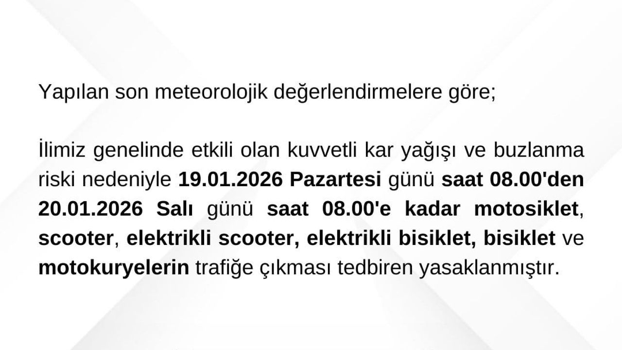 Bartın'da motosiklet, scooter ve bisikletlerin trafiğe çıkışı 19-20 Ocak 2026'da yasaklandı