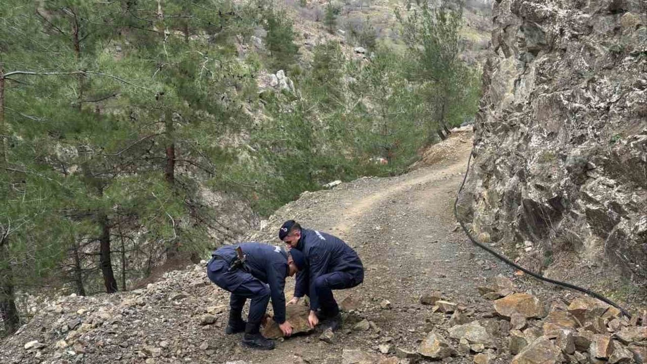 Bilecik’te Harmankaya Tabiat Kanyonu yolunu kapatan kaya jandarma tarafından kaldırıldı