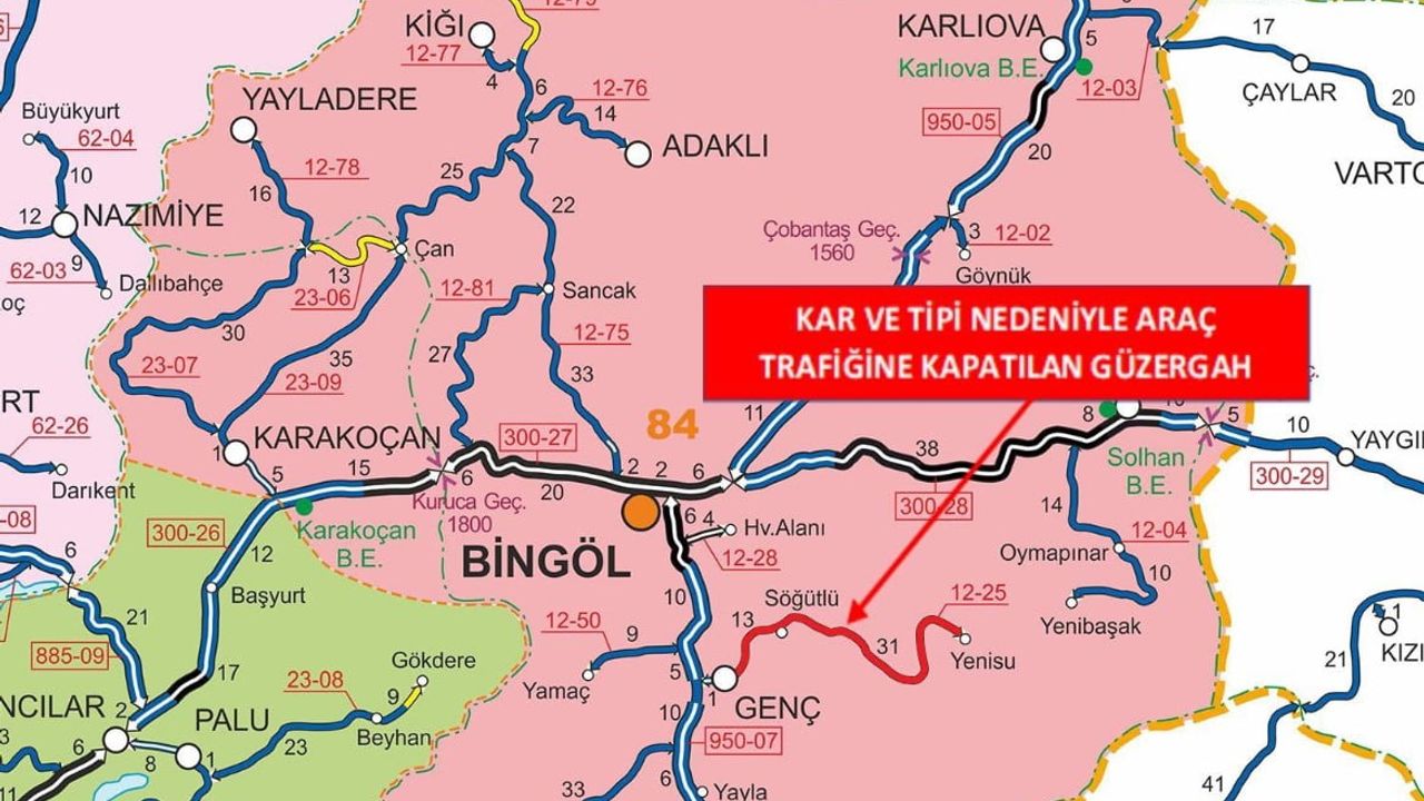 Bingöl’de Genç-Yenisu yolu kar ve tipi nedeniyle trafiğe kapatıldı
