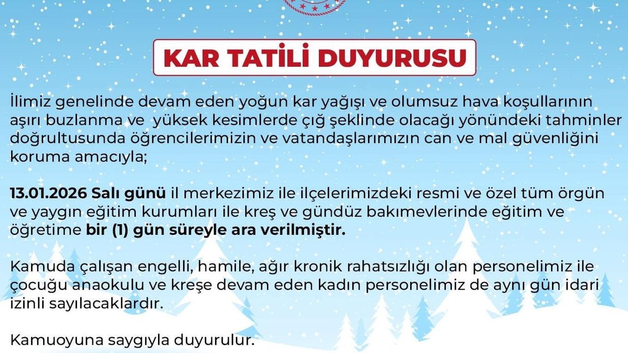 Bingöl'de Yoğun Kar Yağışı Nedeniyle Eğitime 1 Gün Ara Verildi