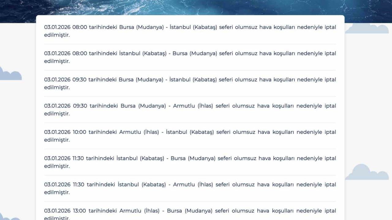 BUDO, 3 Ocak 2026'de 8 Seferi Olumsuz Hava Nedeniyle İptal Etti