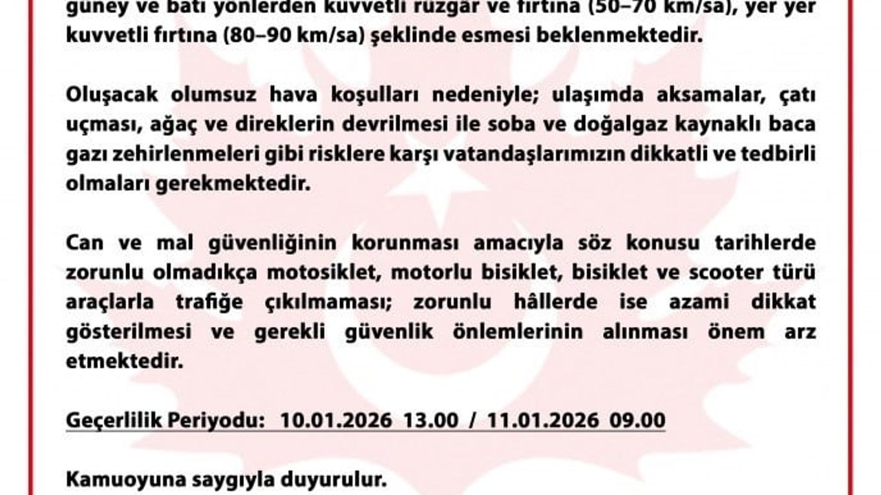 Bursa Valiliği uyardı: 10-11 Ocak'ta kuvvetli lodos ve fırtına bekleniyor