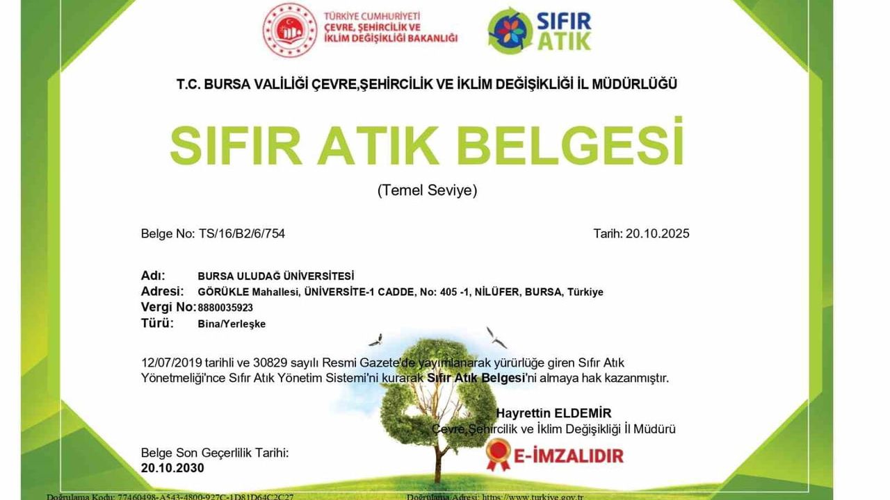 BUÜ'nün 'Sıfır Atık' Belgesi 2030'a Kadar Yenilendi