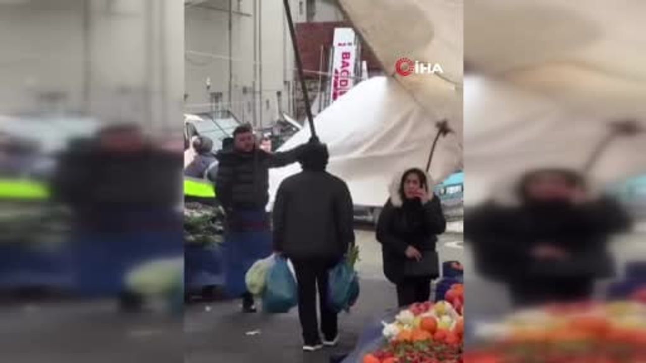 Çatalca semt pazarında fırtına: Pazarcıların brandayla mücadelesi cep telefonu kamerasına yansıdı