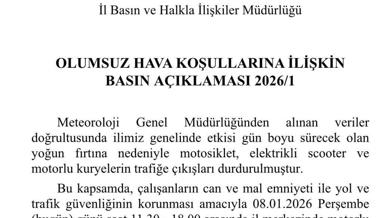 Denizli'de fırtına nedeniyle motosiklet ve motorlu kurye trafiği durduruldu
