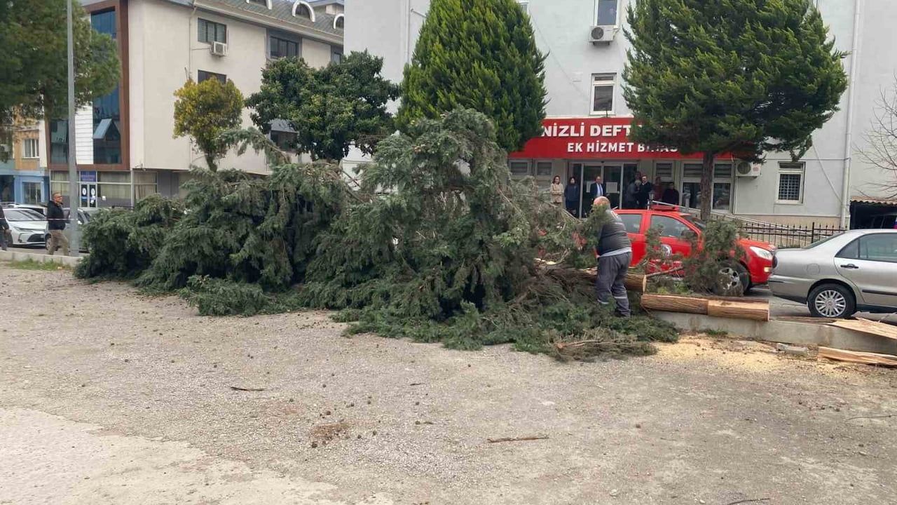 Denizli'de gece başlayan şiddetli rüzgar yaşamı olumsuz etkiledi: çatılar uçtu, ağaçlar devrildi