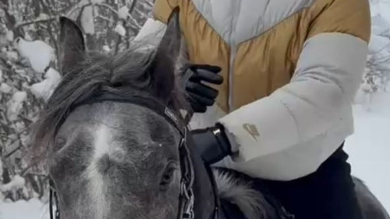 Düzce'de Muaythai Antrenörü Muhammed Bişgin'den Kar Üzerinde Atla Dört Nala Gösteri