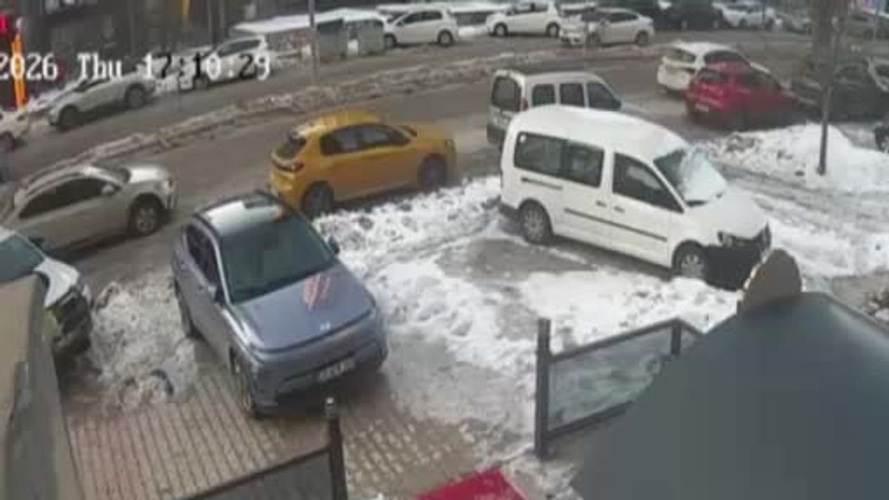 Elazığ'da buzlanma kaynaklı kaza: Aydınlatma direği park halindeki araca devrildi
