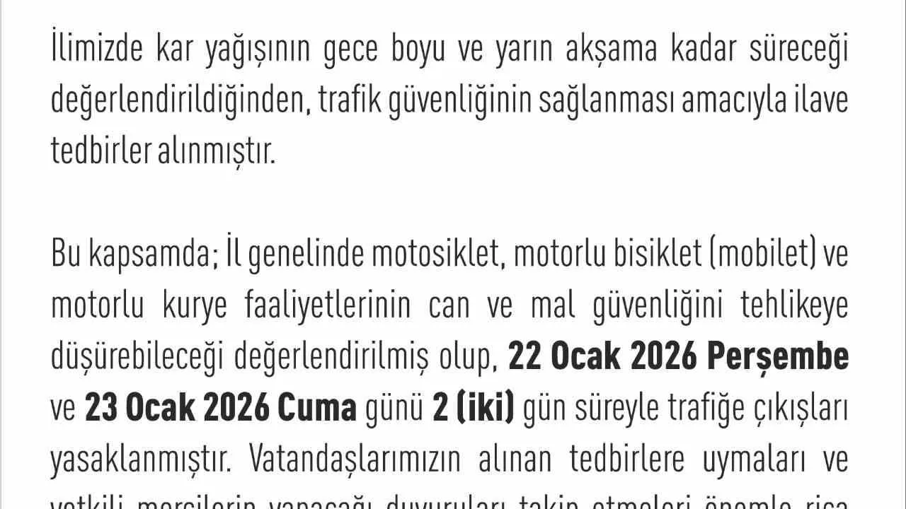 Elazığ'da yoğun kar yağışı: Motosiklet, mobilet ve motorlu kuryelere 2 günlük trafikten çıkış yasağı