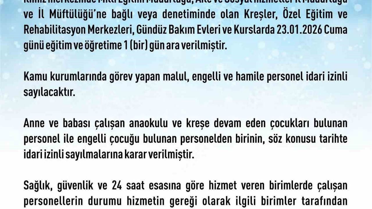 Elazığ'da yoğun kar yağışı nedeniyle rehabilitasyon, kreş ve kurslara 1 günlük ara