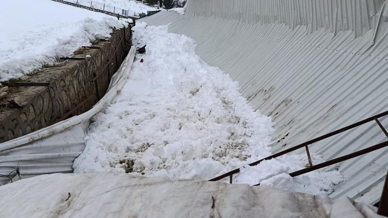 Elazığ Salkaya Köyü'nde ahır tavanının bir bölümü kar yüküne dayanamayarak çöktü