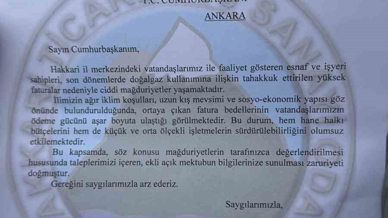 Hakkari’de Artan Doğal Gaz Faturalarına Tepki: HATSO Başkanı Servet Taş Uyardı