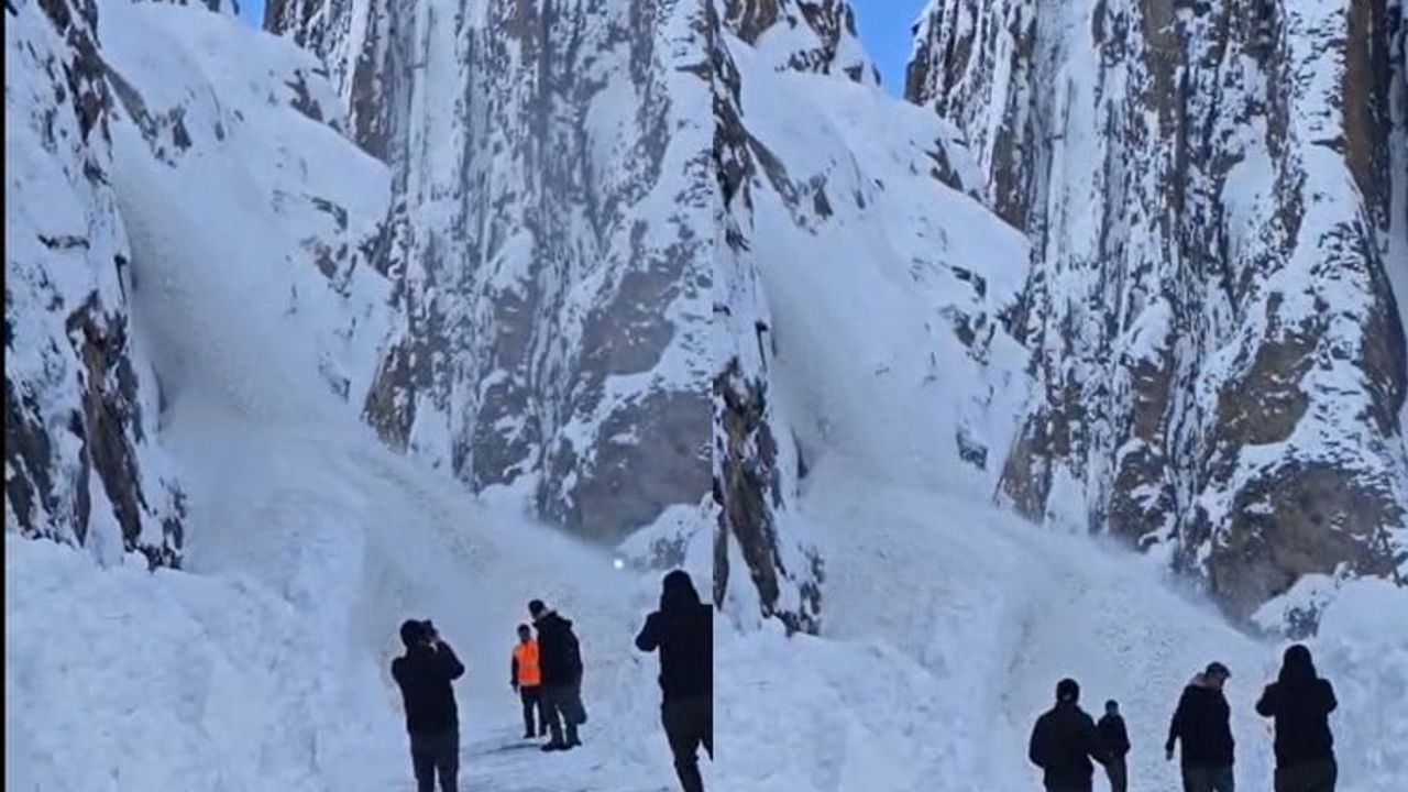 Hakkari'de Van-Çukurca kara yolunda çığın inişi görüntülendi
